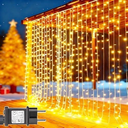 yowin Tenda Luminosa Natale 300 LED 3x3m Luci Natale Esterno con Spina, Timer, 8 Modalità Addobbi Natalizi per La Casa Impermeabile Cascata Luci per Finestra Balcone Festa Interno Esterno Decorazioni