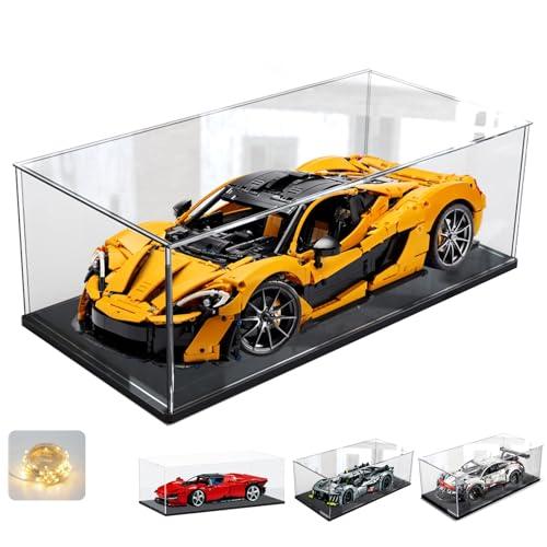 Addensato Vetrina Espositiva Teca Plexiglass Acrilico per Lego 42172 McLaren P1 42143 42096 42156 42115 Modello di auto, Trasparente Grande Scatola con Base in Legno-plastica, Interno Nero 60x30x20cm