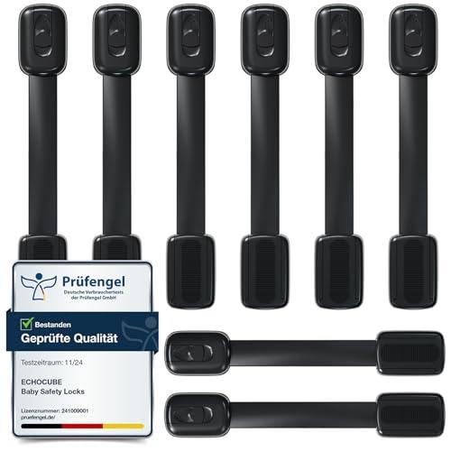 ECHOCUBE 8 pezzi Bambino Chiusure di Sicurezza, Regolabile Bambino Serrature di Sicurezza con Adesivo 3M, Bambini Blocco di Sicurezza per Armadi, Cassetti, Frigorifero Non Necessario Trapano (Nero)