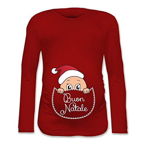 Babloo Maglia Premaman Tshirt maternità Natalizia Bimbo Tasca Buon Natale Regalo per Il Natale Manica Lunga (IT, Testo, S, Regular, Regular, Rosso)