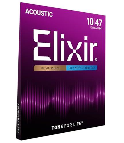 Corde per chitarra acustica bronzo 80/20 Elixir Strings con rivestimento POLYWEB, Extra Light (.010-.047)