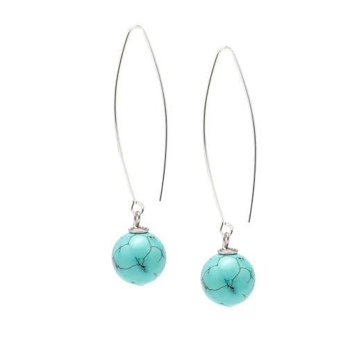 Orecchini Pendenti in Argento Sterling con Pietre Naturali Fatte a Mano per Donna - Orecchini con Perle a Sfera da 12mm per Ragazze (Blu Turchese)