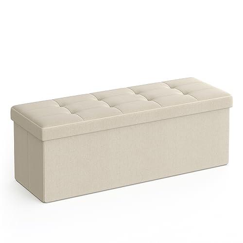 SONGMICS MAZIE Collezione - Cassapanca, Pouf Contenitore, Poggiapiedi Pieghevole da 38 x 110 x 38 cm, Ottomano, Portante 300 kg, per Soggiorno, Camera da Letto, Entrata, Bianco Crema LSF77BE