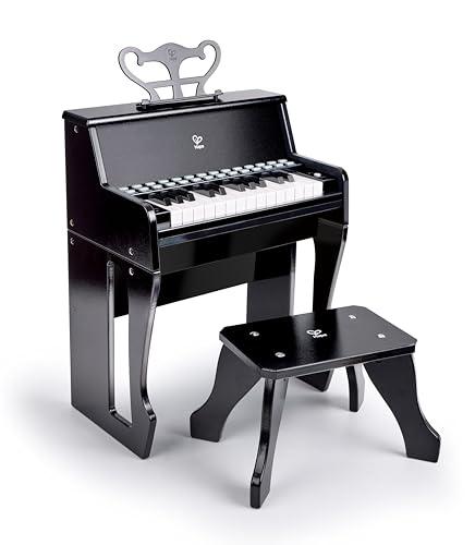 Hape Impara con le Luci - Piano Nero con sgabello | Pianoforte elettrico alto 50 cm con tasti che si illuminano per bambini dai 3 anni