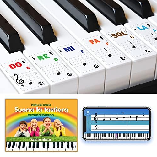 ffalstaff Adesivi in PVC Trasparente per Tastiera 32/37/44/49/54/61 con Notazione Italiana e Internazionale - App di Apprendimento per Pianoforte e E-book 