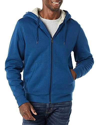 Amazon Essentials Felpa con Cappuccio e Cerniera Integrale in Pile Foderata in Sherpa Uomo, Blu Scuro, XL