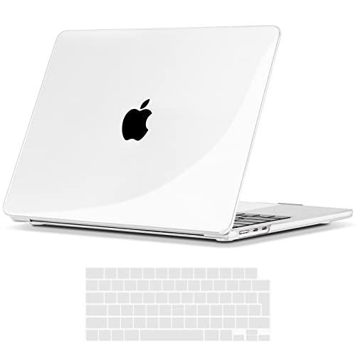 TECOOL Custodia MacBook Air 13,6 Pollici M3 M2 2024 A3113 e 2022 A2681, Cover Plastica Rigida Ultra Sottile e Copritastiera Italiano UE, Superficie Lucida Trasparente