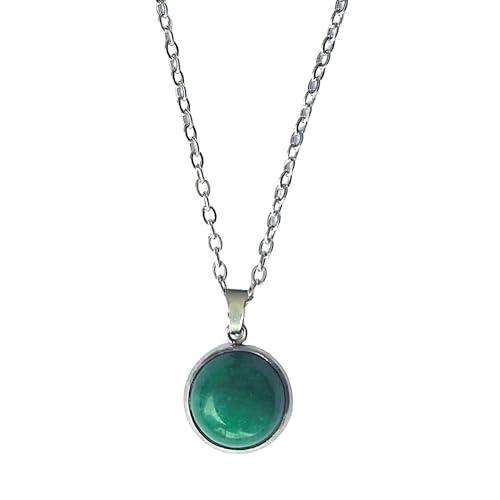 Collana da Donna con Pietre Naturali - Catena in Acciaio Inossidabile Placcata in Argento e Ciondolo in Pietra Curativa - Amuleto Protettivo - Ideale come Regalo (Giada verde)