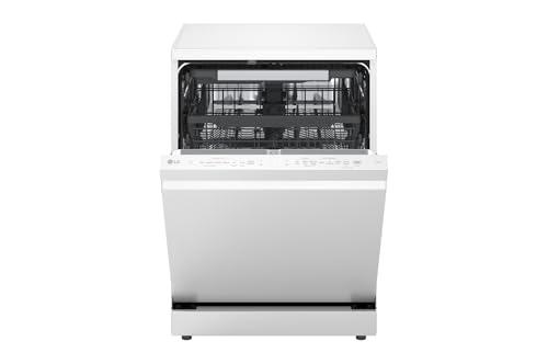 LG DF375HWS Lavastoviglie Libera Installazione Classe A, 14 Coperti, Lavaggio a Vapore TrueSteam, LED Esterno, Sistema QuadWash con 4 Bracci Irroratori, Serie 5, Auto-Apertura, 43dB, Wi-Fi, Bianco