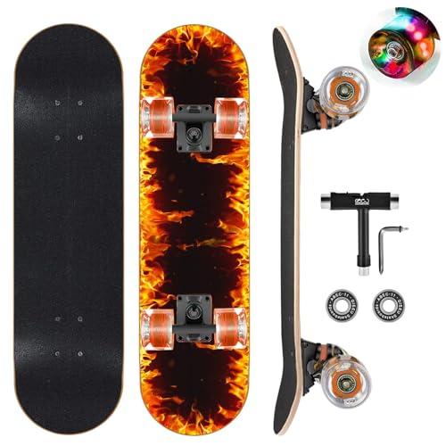 Fire Skateboards con ruote lampeggianti colorate per principianti, bambini, adolescenti, adulti, 78 x 20 cm, tavole da skate standard complete a 9 strati in acero canadese…
