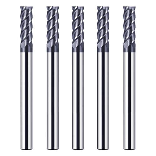 CREEYA 5 pezzi Fresa in metallo duro 4mm, 4 flauto/4 Precision CNC Fresa, HRC55, Nero Rivestimento in AlTiN, frese cnc 4mm per Acciaio Metallo legno Acrylique Plastique (4mm)