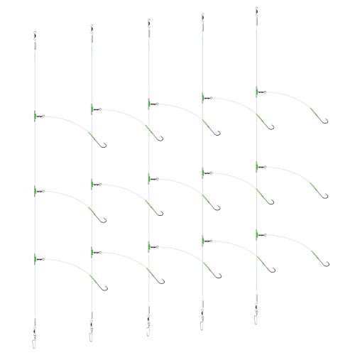 Luroad, 5 Ganci per Pesca in Mare e a Terra, per Spiagge, Imbiancatura, Basso, Passera (5 Pezzi, 3 Ganci, Misura 2/0-45 cm di Distanza)