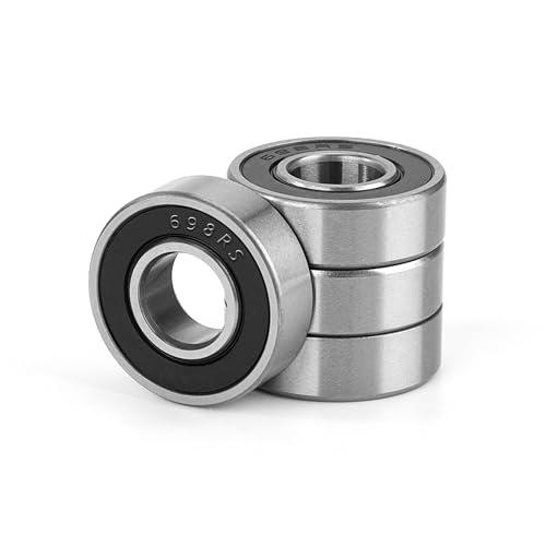 4 Pezzi 698-2RS Cuscinetti a Sfera Sigillati 8x19x6mm, Doppia Guarnizione in Gomma, Acciaio Cromato, Pre-Lubrificati, Gola Profonda in Miniatura per Skateboard, Scooter, Pattini in Linea