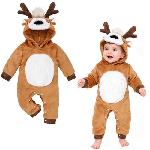 Beipegin Costume Renna Tutine Neonato Bambina Bambino Flanella Inverno Pagliaccetto Costume Natale Body Neonato 0-24 Mesi Manica