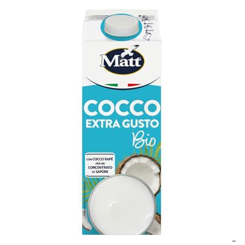 Matt, Cocco Extra Gusto Bio, Bevanda Vegetale, Latte di Cocco Senza Lattosio, Senza Glutine, a Basso Contenuto di Sale, con il 10% di Latte di Cocco Rapè, Ideale per Mantenersi in Forma, 1L