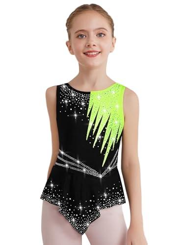 Freebily Body Ginnastica Ritmica Bambina Balletto Leotards Strass Body Danza Classica Ballerina Vestito da Pattinaggio Artistico Senza Maniche Bodysuit da Spettacolo Giallo 9-10 anni