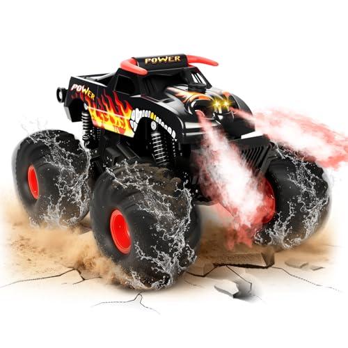 Charmofun Monster Truck Telecomandato, 2.4GHz Anfibio Macchina Telecomandata con Luce LED, Auto Telecomandata 1:16, 4WD RC Auto con Spruzzatore per bambini sopra gli 8 anni