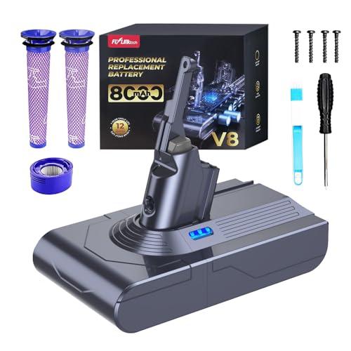 Batteria FLYLINKTECH 8000mAh per Dyson V8, Sostituzione Batteria Li-ion Compatibile con V8 Animal, Absolute, Fluffy, Parquet, SV10 - Con 3 Filtri, Spazzola e Cacciavite Inclusi