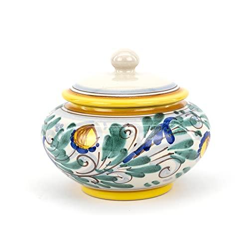 CEAR cearmiche - Biscottiera, portadolci Gialla in ceramica siciliana di Caltagirone decorata a mano