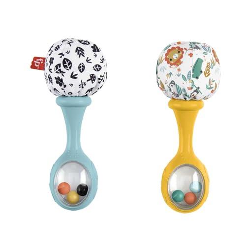 Fisher-Price - Maracas, set di 2 maracas sonaglino con motivi ad alto contrasto e suoni divertenti per un gioco sensoriale e coinvolgente, giocattolo per bambini, 3+ mesi, HMF34