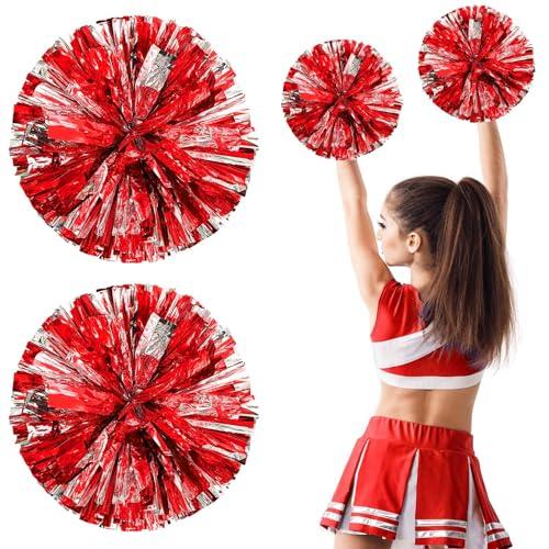 Pon Pon Cheerleader ,2 Pezzi Pompon da Cheerleader con Manici,Pompon da Cheerleader per Ragazze,Sport Cheer Party Accessorio,per Bambini e Adulti, Festa in Costume,lo Sport, la Danza Notturna,Rosso