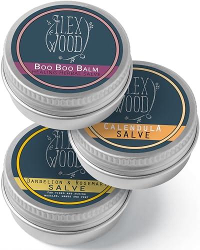 Set regalo Vegan Herbal Salve │ Per irritazioni cutanee, graffi, morsi, punture, lenisce eruzioni cutanee. 3 x 100 ml. Prodotto a mano nel Regno Unito, 100% naturale, cruelty free, senza plastica