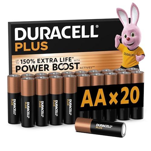 DURACELL Batterie Plus AA (Confezione da 20) – Batterie Alcaline da 1,5 V – Fino al 150% di durata extra con Attivi POWER BOOST– L'imballaggio può variare–MN1500
