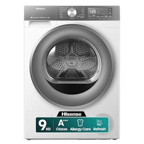 Hisense DH3S902BWCCA Asciugatrice A Pompa Di Calore, 9 Kg, A+++/C, Bianco/Silver, Big Display, 16 programmi, Refresh,WiFi, Porta Reversibile