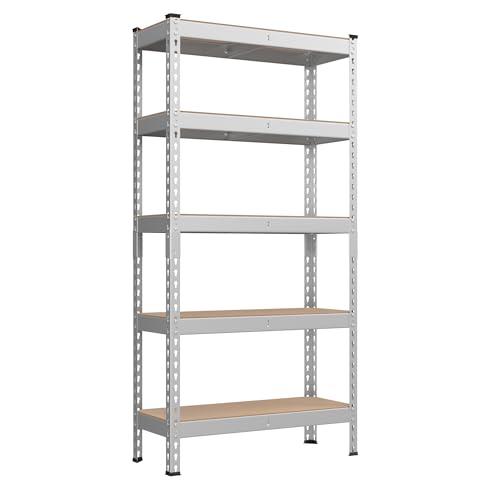 SONGMICS Scaffalatura a 5 Ripiani, Scaffale Portaoggetti, Montaggio Senza Bulloni, Ripiani Regolabili, 30 x 75 x 150 cm, Portante 875 kg, per Garage Magazzino Cantina, Argento GLR300E01