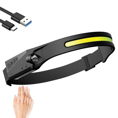 Dealeez Torcia Frontale Led Ricaricabile USB Lampada Da Testa 5 Modalità Potente Luce Bianca Frontalino Leggera e Resistente agli Spruzzi