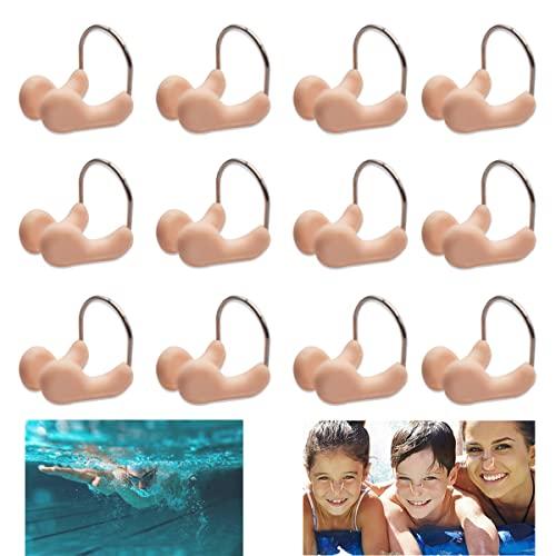 Forreen Tappi per Naso, 12 Pezzi Nuoto Naso Clip Impermeabile Comodo Tappanaso per Piscina in Silicone con Morbida Imbottitura per Protezione Allenamento da Nuoto, Beige