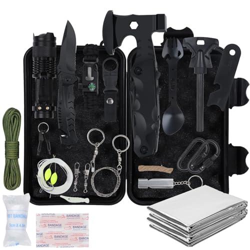 Kit Sopravvivenza 18 in 1 Campeggio, Accessori di Emergenza, Strumenti di Sopravvivenza Professionali, Survival Accessori Regali per Uomini, Papà, Kit per Attività all'aperto