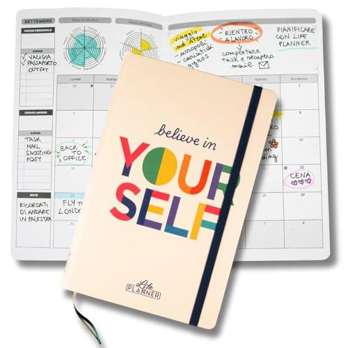 Life Planner, Agenda Motivazionale Made in Italy, Agenda 12 Mesi, da Gennaio a Dicembre 2026, Planner Settimanale e Mensile, Spazi Dedicati a Pensieri e Riflessioni (Believe In Yourself, Piccola)