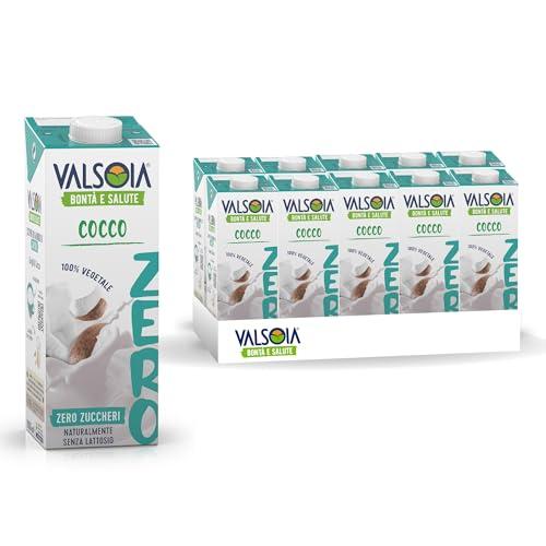 Valsoia - Bevanda Cocco Zero Zuccheri, Box da 10 Tetra Brik da 1000 ml, 100% Vegetale, Senza Lattosio, con Calcio e Vitamine, Ideale anche per Vegani, Vegetariani e Celiaci