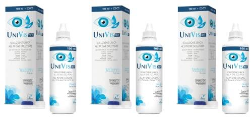Univis Bio Soluzione Unica per Lenti a contatto. Con Acido ialuronico ed Aloe vera - 3x100 ml + 3 Portalenti inclusi