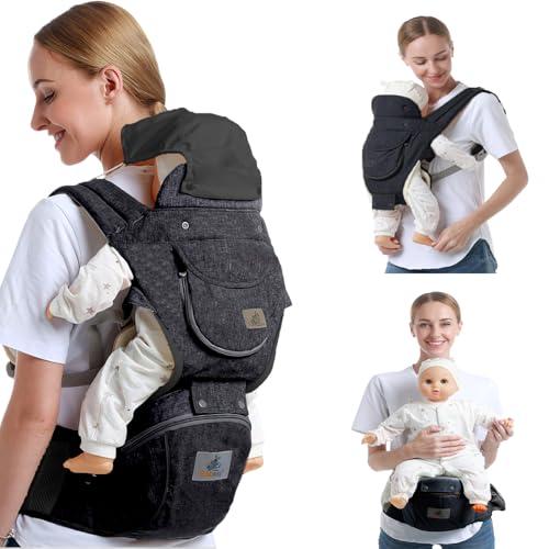 Neonati Ergonomico, Porta Bambino da 3-36 Mesi(Inferiore a 20kg) con Sedile Multiposizione, Marsupio Neonato Flip Advanced Convertibile Trasporto frontale e dorsale Cinghie regolabili (Grigio scuro)