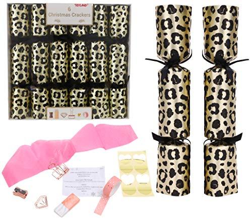Toyland® Confezione da 6 - Cracker natalizi con stampa leopardata glitterata - Stampa animalier - Decorazioni di lusso