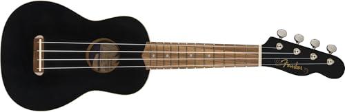 Fender California Coast Venice Ukulele Soprano, Manico a 'C' Confortevole e Facile da Suonare, Include Lezioni Virtuali Gratuite, Finitura Nera