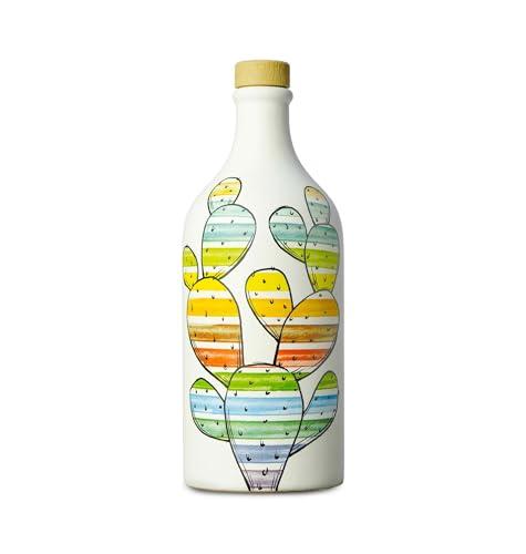 Frantoio Muraglia, Orcio in Ceramica Pop Art Fico D'india con Olio Extra Vergine d'Oliva 500ml, Essenza Fruttato Intenso, Creato e Decorato a Mano dai Nostri Artigiani Pugliesi