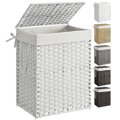 SONGMICS Cestino Portaoggetti, Cesta Portabiancheria da 90L con Coperchio, Pieghevole, Sacco in Tessuto Rimovibile con Manici, Soggiorno Camera da letto Lavanderia, Bianco Neve LCB51WT