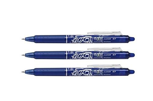 Pilot Frixion Clicker - Penna gel cancellabile con punta da 0,7 mm, inchiostro blu (confezione da 3)