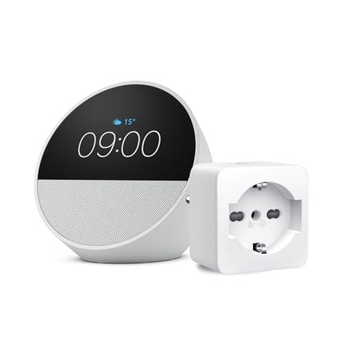 Echo Spot | Bianco + TP-Link Tapo Presa intelligente, compatibile con Alexa - Kit di base per Casa Intelligente