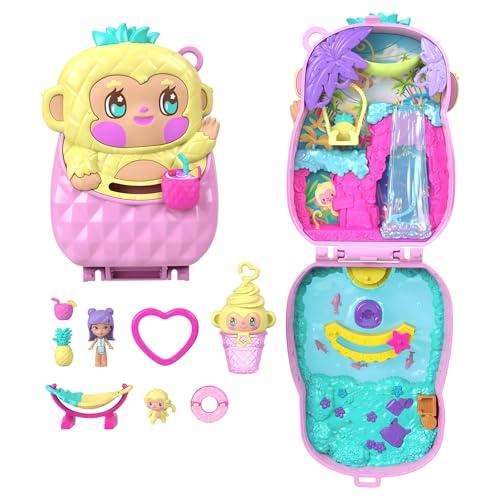 Polly Pocket - Scimmia Ananas, cofanetto a tema scimmietta e frutta con scivolo, una mini bambola, un cucciolo, un amaca e tanti altri accessori inclusi, 4+ anni, JKC49