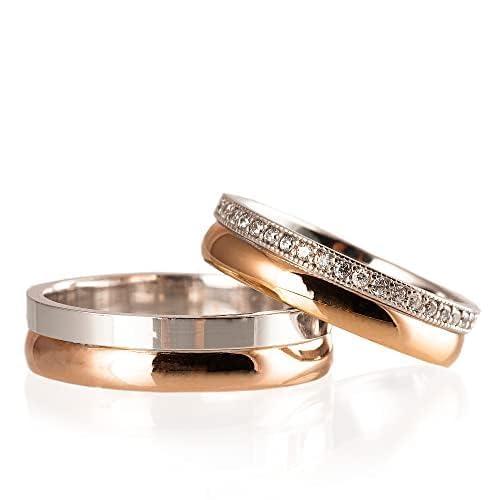 Set di fedi nuziali placcate in oro rosa Coppia di fedi nuziali abbinate Set personalizzato per uomo e donna in argento