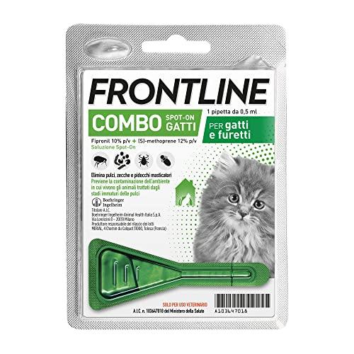 FRONTLINE Combo, 1 Pipetta, Antiparassitario per Gatti, Gattini e Furetti di Lunga Durata, Protegge da Pulci, Zecche, Uova, Larve e Anche la Casa, Antipulci In Confezione da 1 Pipetta da 0.5 ml