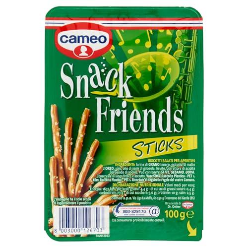 Cameo Snack Friends Sticks 100 g, Biscotti Salati per Aperitivi, Fragranti Stuzzichini con Granelli di Sale in Superficie da Gustare in un Pratico Astuccio per 100 g Complessivi