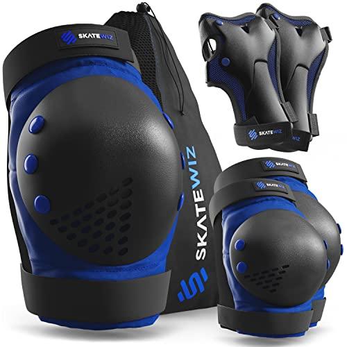 SKATEWIZ Ginocchiere Bambini - Protezioni Pattini Bambina - Protezioni Skateboard Bambino Ginocchiere Bici Bambino - Ginocchiere Bambina - SMASH Taglia S Blu Nero