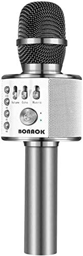 BONAOK Microfono Karaoke Wireless Bluetooth, 3-in-1 Portatile karaoke Mic, Microfono Handheld Ktv, Microfono Regalo Karaoke per Bambini (Grigio Spazio)