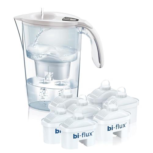 LAICA Stream Line Caraffa Filtrante - 2,3L - Bianca - Timer Digitale - 7 Filtri bi-flux Inclusi, Preserva i Sali Minerali Utili all'Organismo e Riduce Cloro e Calcare - Made in Italy