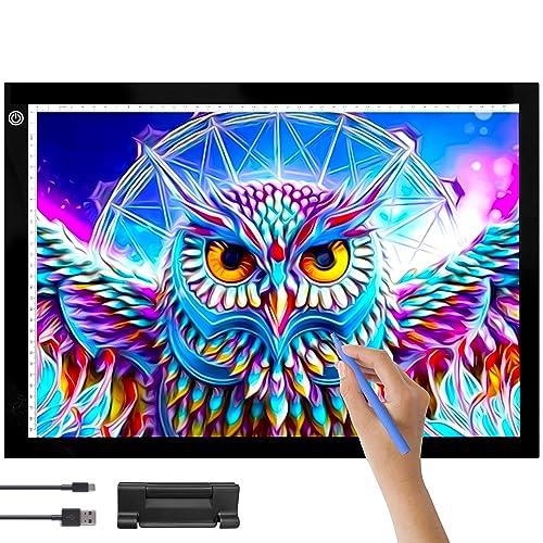 Crafts & Co® Tavoletta Luminosa A3 per Disegnare | Lavagna Luminosa LED A3 Dimmerabile Ultra Sottile | con Luminosità Regolabile e Cavo USB | per Disegno, Abbozzare, Progezzione, Tattoo | 470 x 345 mm